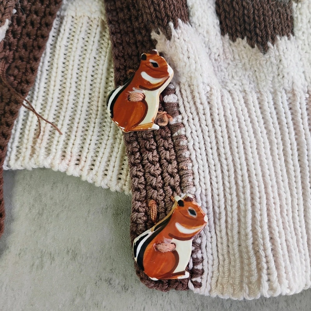 Vintage Dia North of Boston Cardigan Sweater Womens Small Acorn Squirrel Fall - Picture 10 of 15